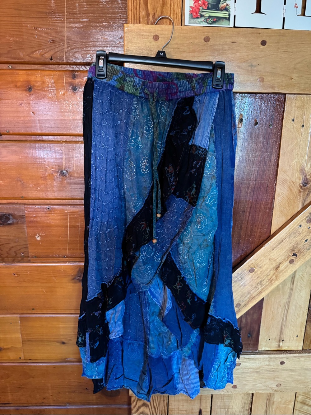 YOUNG THREADS NWT Bohemian Patchwork Blue Maxi Skirt